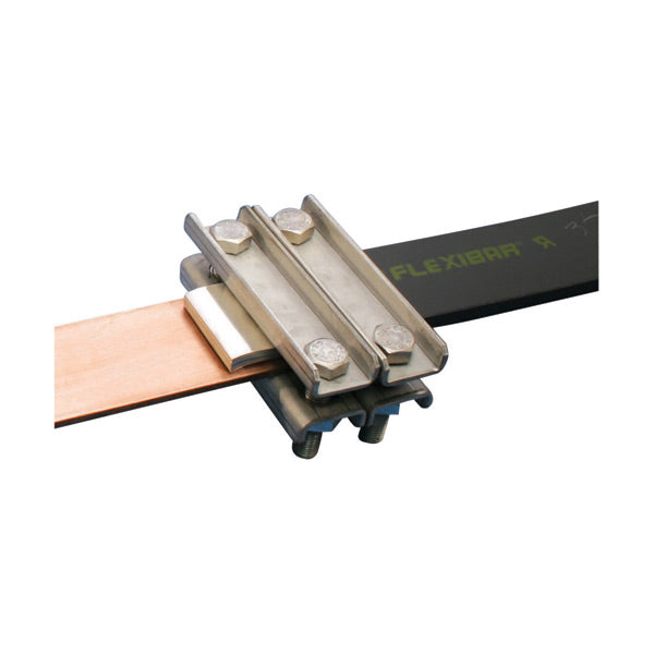 ERIFLEX FC ERIFLEX Flexibar to Busbar Clamp, Material: Steel, Clamping Capacity: 20 mm, Busbar Width: 50mm, Conductor Width: 20 ~ 24mm, Screw Diameter: M8, 3 Pieces in a package, Part no:553020